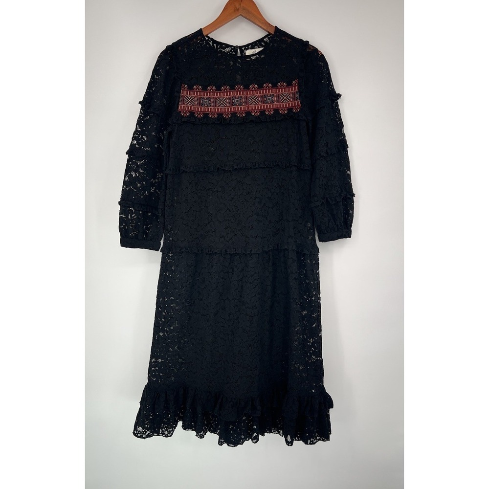 STELLA FOREST Black Lace Midi Dress Size 38